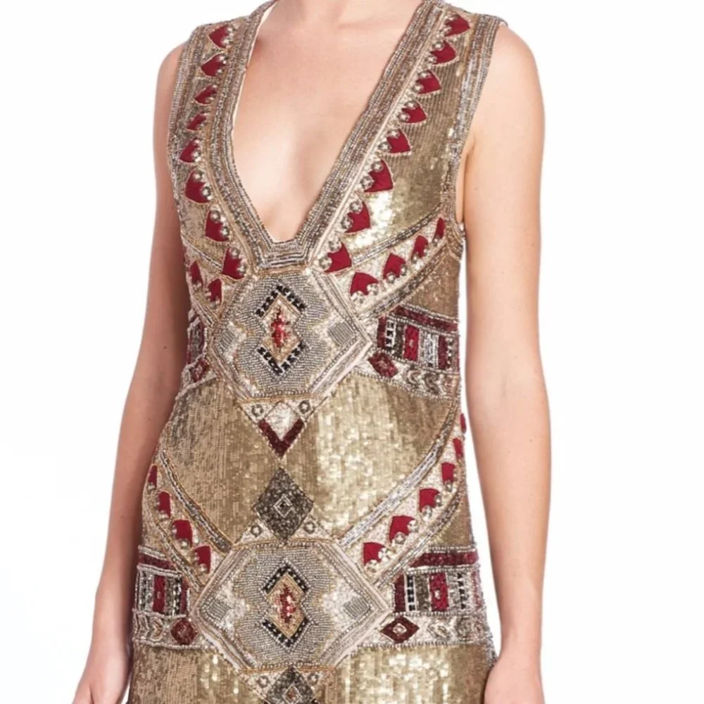 Alice + Olivia Odell Archive Gold Sequin Deco Dress